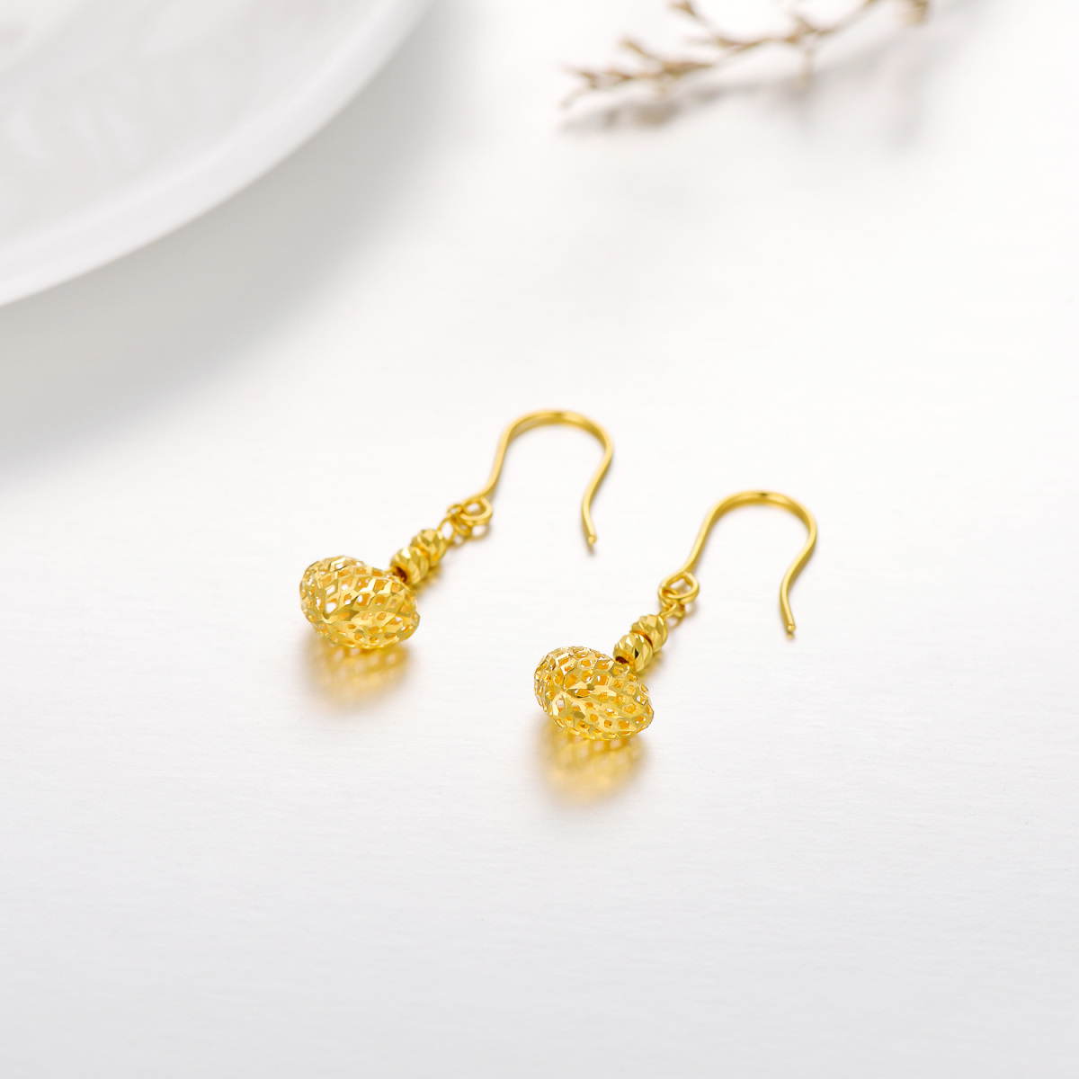 10K Gold Heart Drop Earrings-5