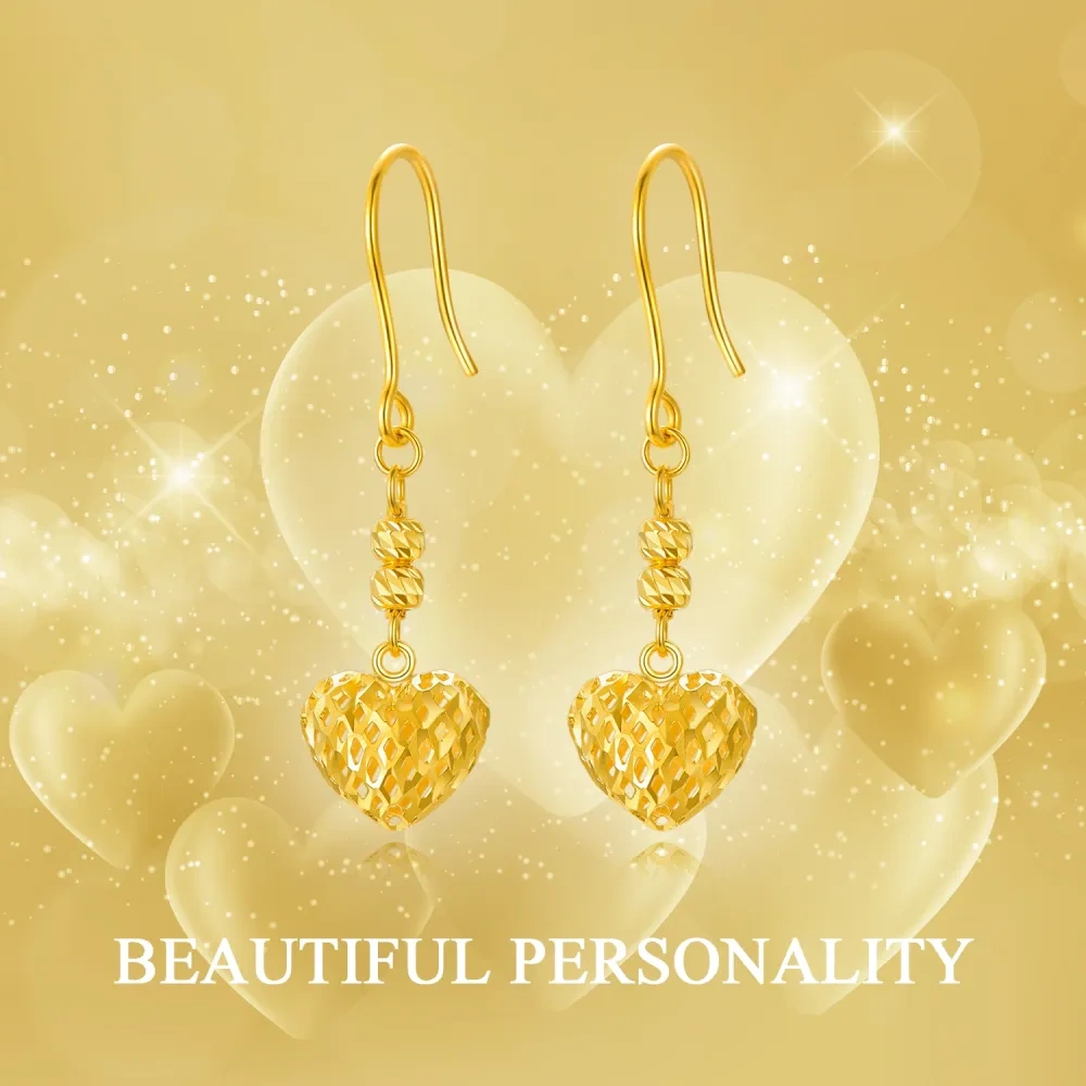10K Gold Heart Drop Earrings-6