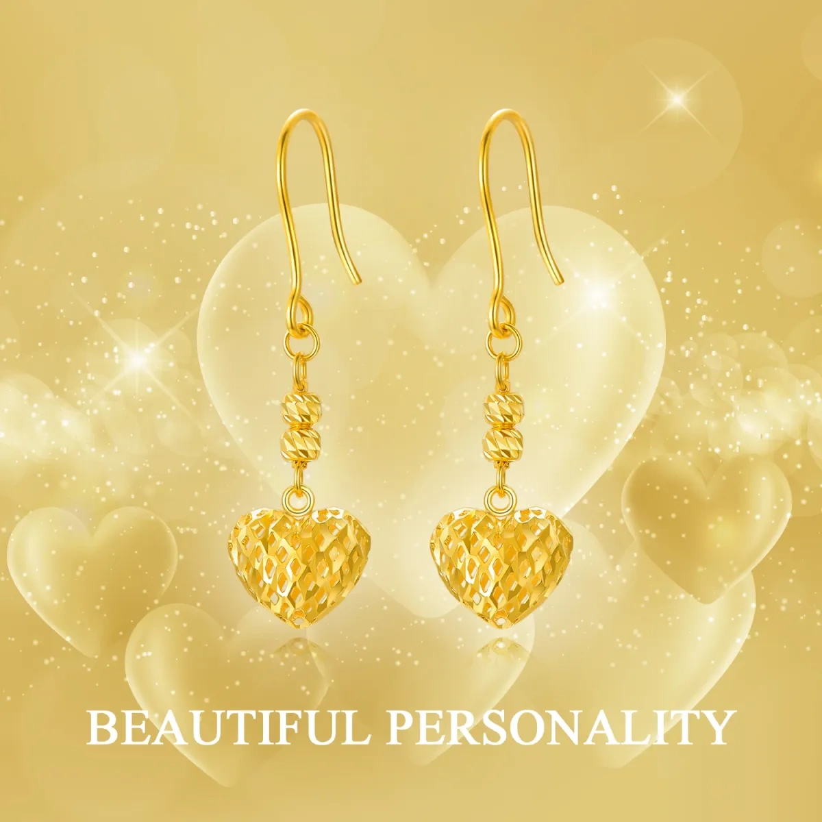 10K Gold Heart Drop Earrings-6