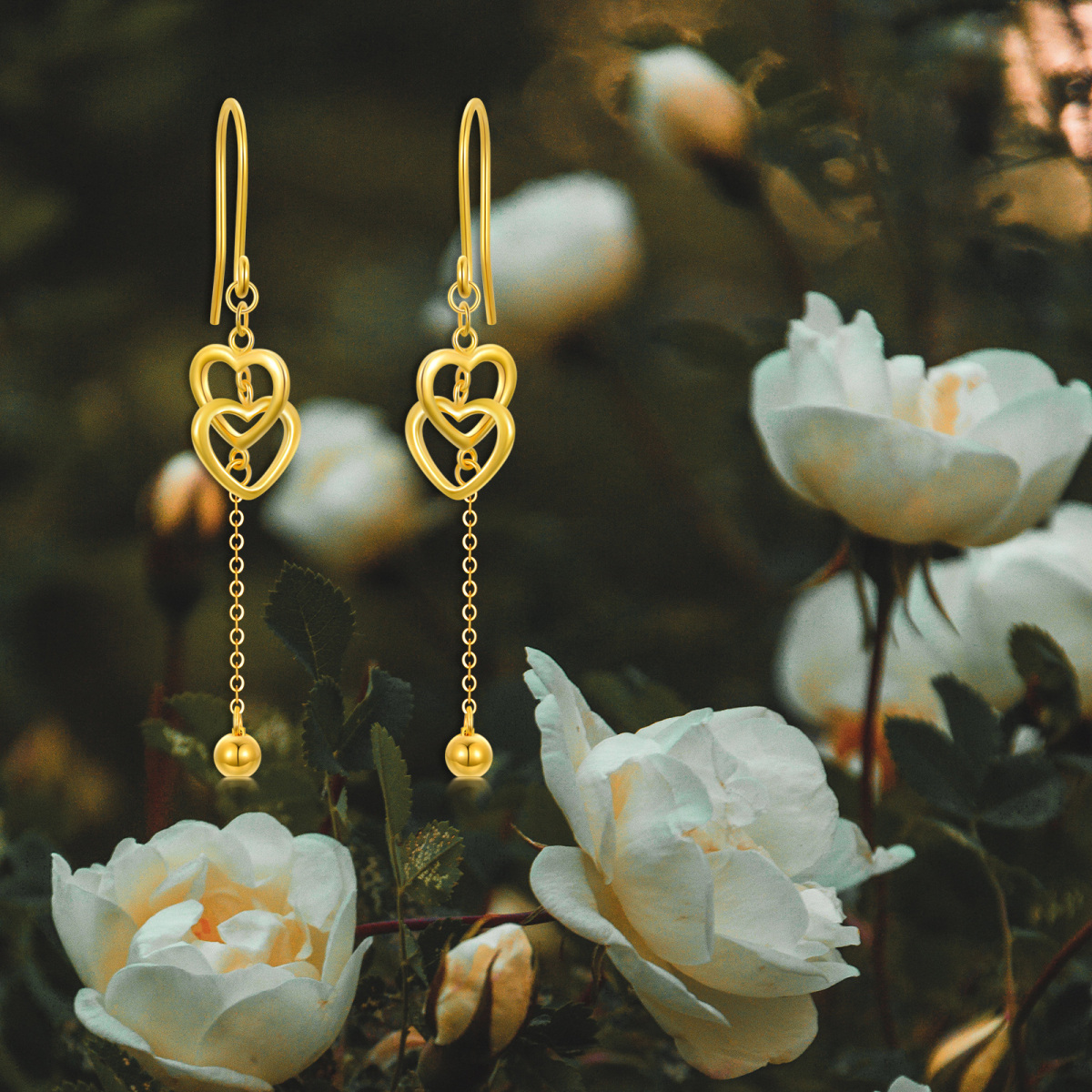 Pendientes colgantes con forma de corazón de oro de 18 quilates para mujeres, mejores amigas-3