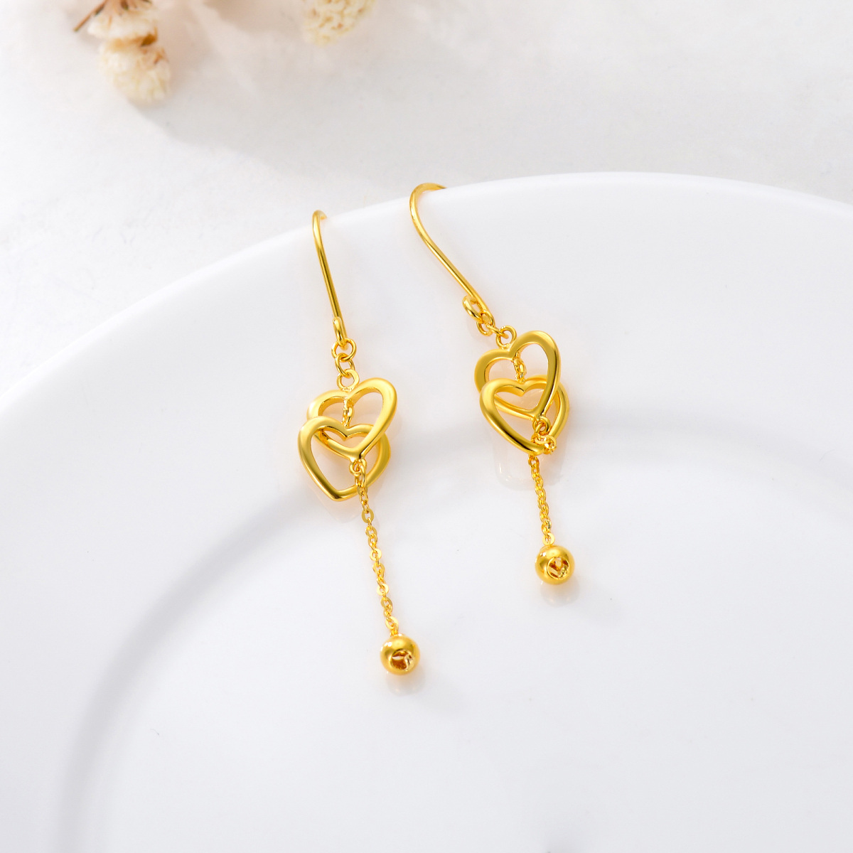 Pendientes colgantes con forma de corazón de oro de 18 quilates para mujeres, mejores amigas-4