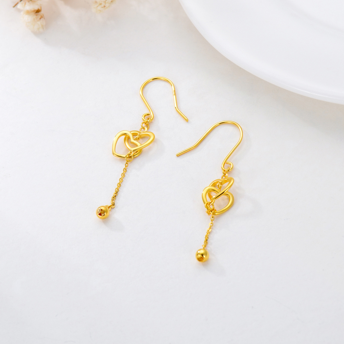 Pendientes colgantes con forma de corazón de oro de 18 quilates para mujeres, mejores amigas-5