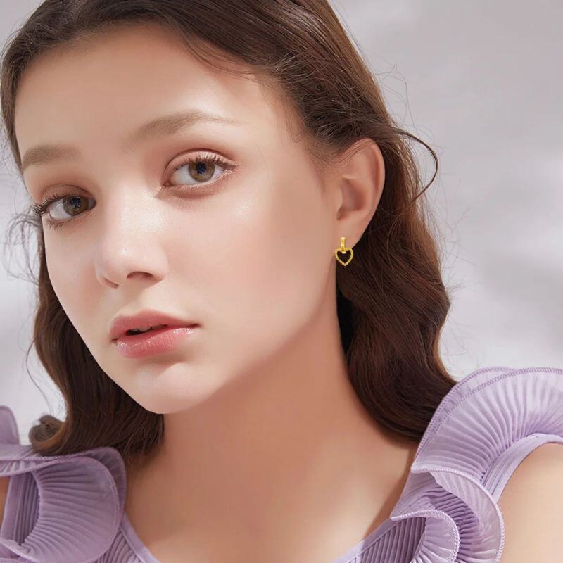 10K Gold Heart Drop Earrings with Engraved Word-2