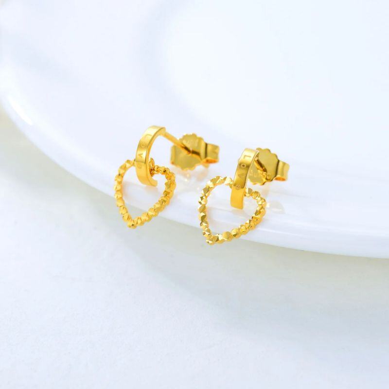 10K Gold Heart Drop Earrings with Engraved Word-3
