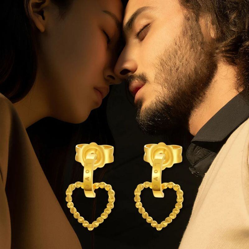 10K Gold Heart Drop Earrings with Engraved Word-5