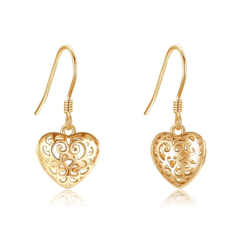 Boucles d'oreilles pendantes en or 18 carats en forme de cœur pour femmes-1