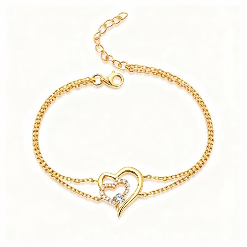 Bracelet à plusieurs rangs en or 10 carats et zircon cubique en forme de cœur-1