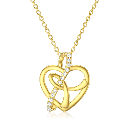 Collar de corazón de circonita cúbica de oro de 10 quilates para mujer