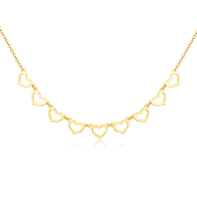 18K Gold Heart With Heart Metal Choker Necklace-5