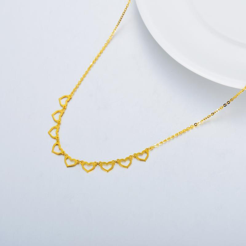 Sterling Silver with Yellow Gold Plated Heart With Heart Metal Choker Necklace-3