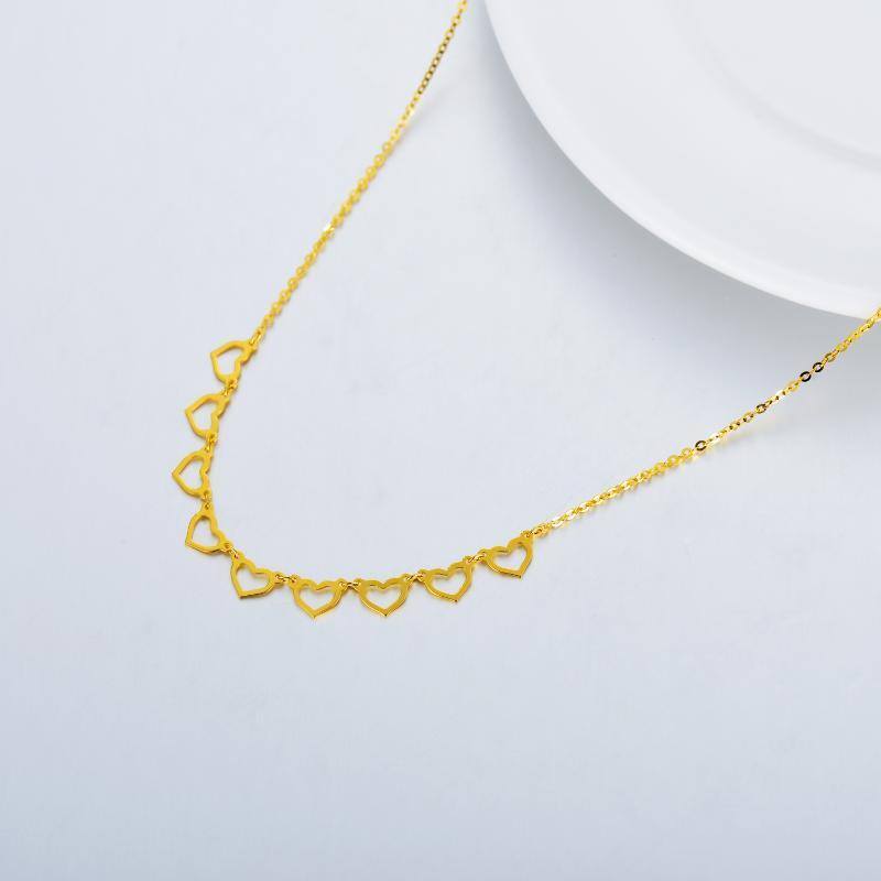 18K Gold Heart Choker Necklace For Women-3