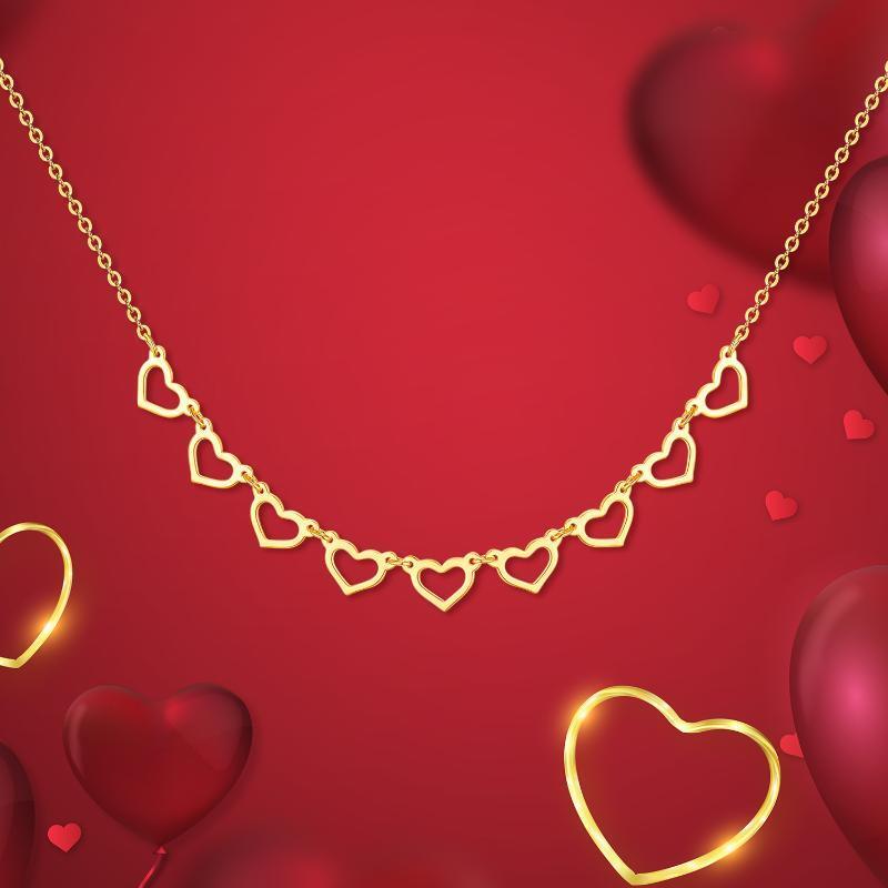 Sterling Silver with Yellow Gold Plated Heart With Heart Metal Choker Necklace-5