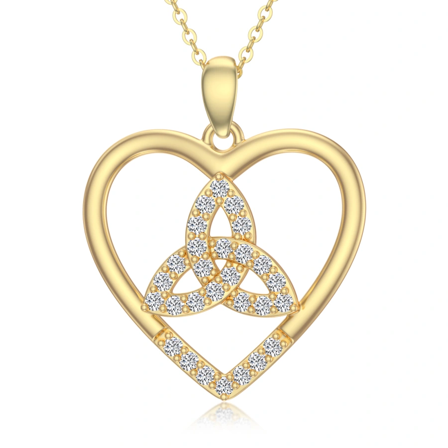 Gold Vermeil Cubic Zirconia Heart Necklace for Women-1