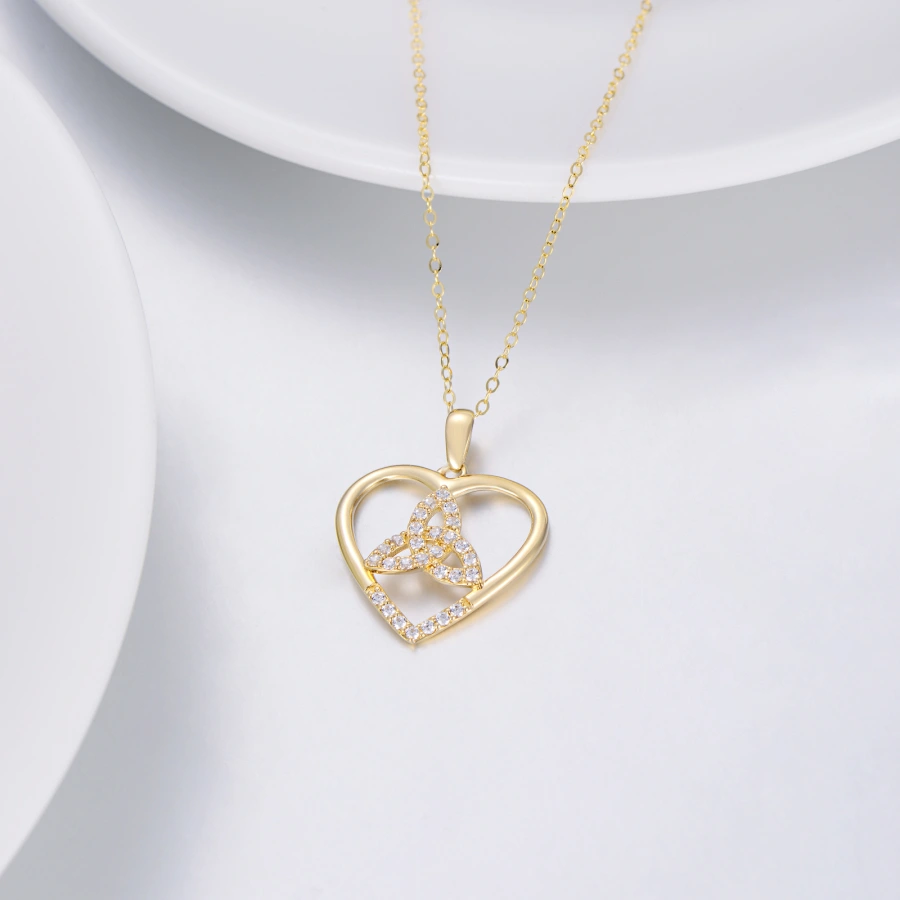 Gold Vermeil Cubic Zirconia Heart Necklace for Women-3