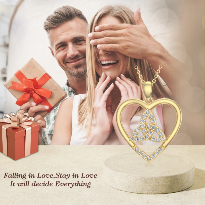 Herzförmige Halskette aus 18-karätigem Gold mit Zirkonia für Damen-6