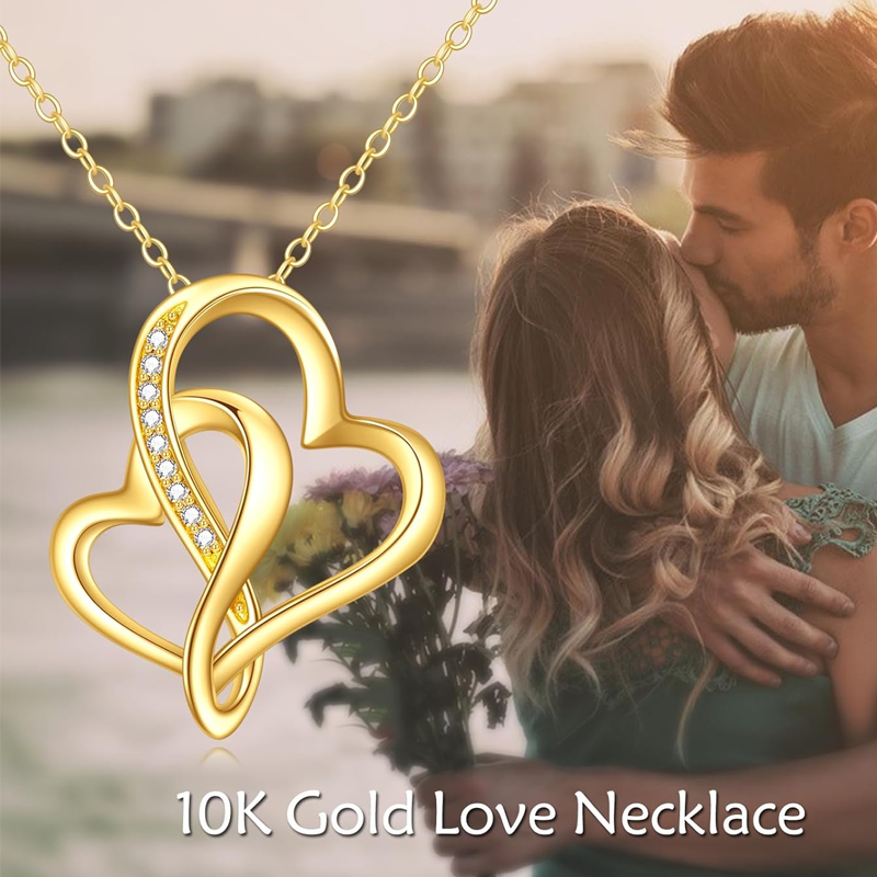 قلادة قلب مرصعة بالزركونيا المكعبة باللون الذهبي للنساء-4