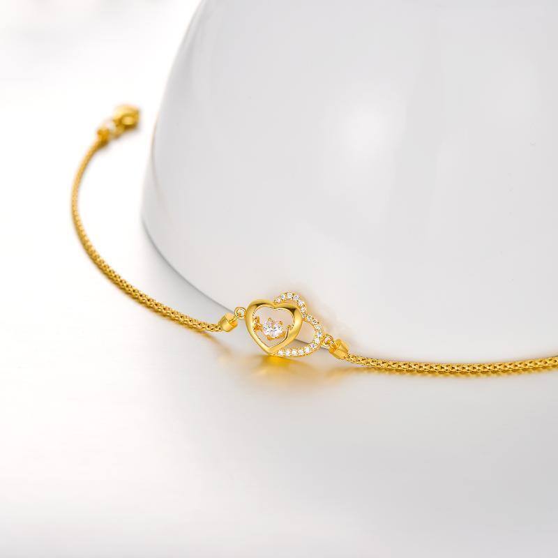 18K Gold Cubic Zirconia Interlocking Hearts Pendant Bracelet For Women Best Friends-3