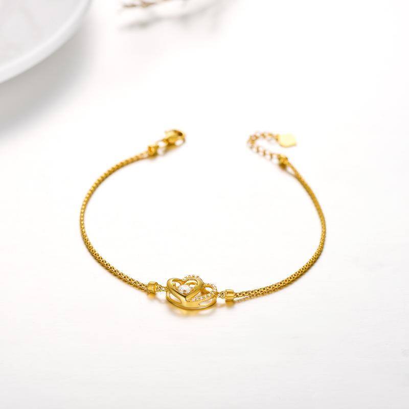 18K Gold Cubic Zirconia Interlocking Hearts Pendant Bracelet For Women Best Friends-4