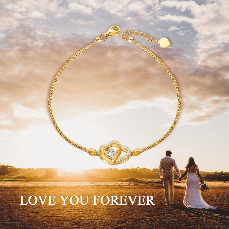 18K Gold Cubic Zirconia Interlocking Hearts Charm Bracelet For Women Best Friends-6
