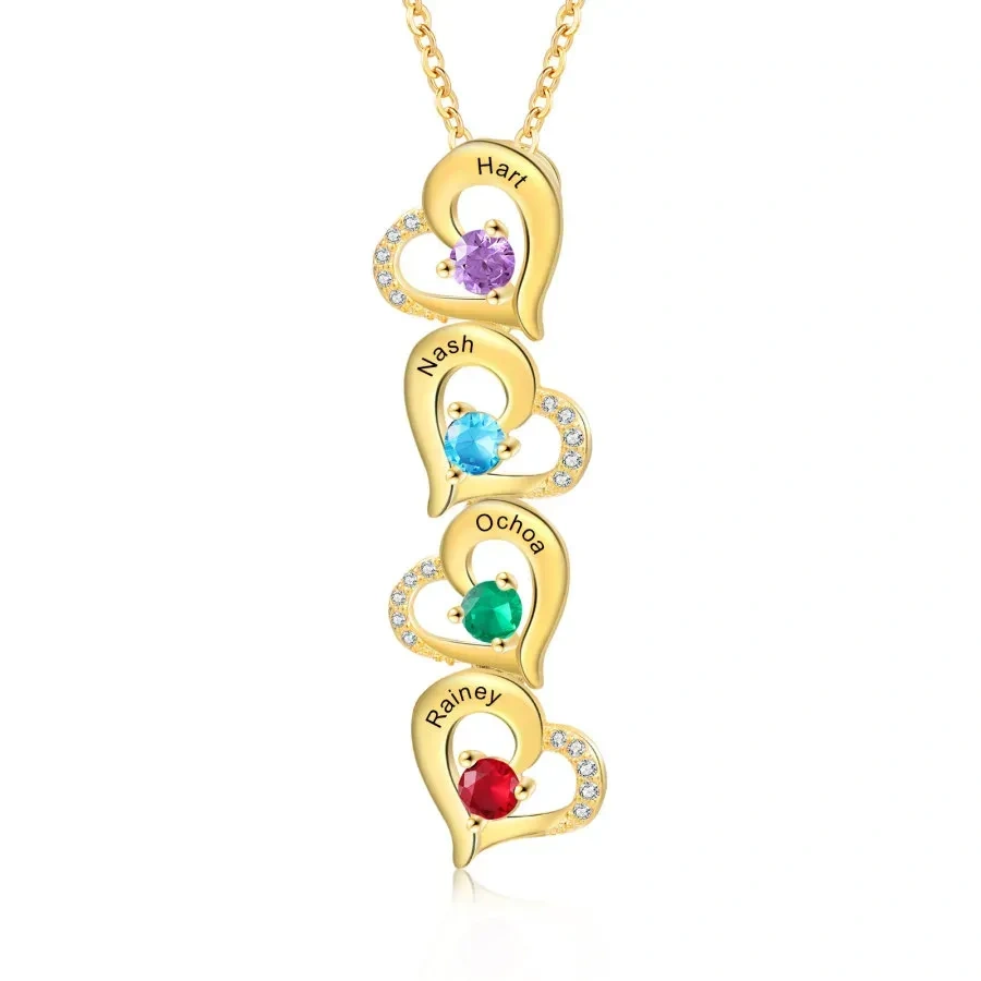 Gold Vermeil Personalized Birthstone Name Heart With Heart Necklace for Women-1