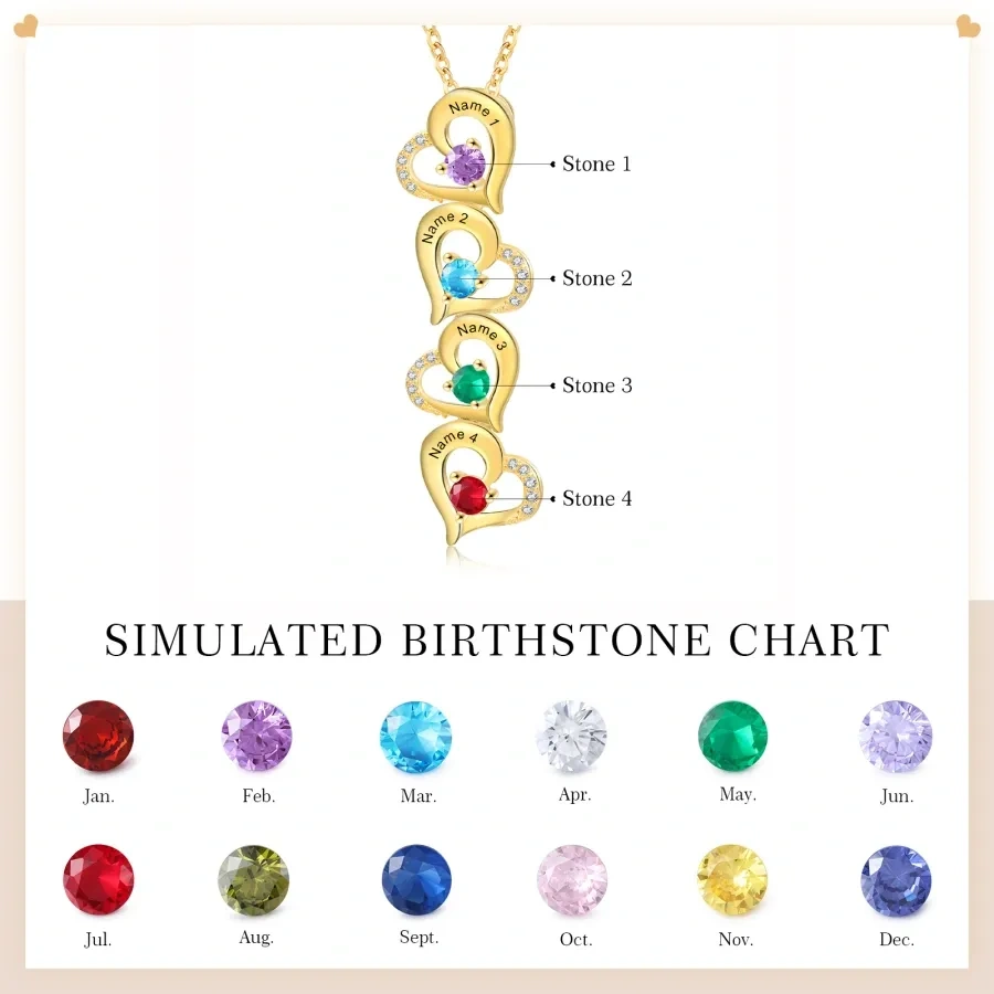 Gold Vermeil Personalized Birthstone Name Heart With Heart Necklace for Women-3