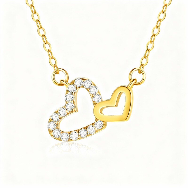 10K Gold Heart With Heart Pendant Necklace-1