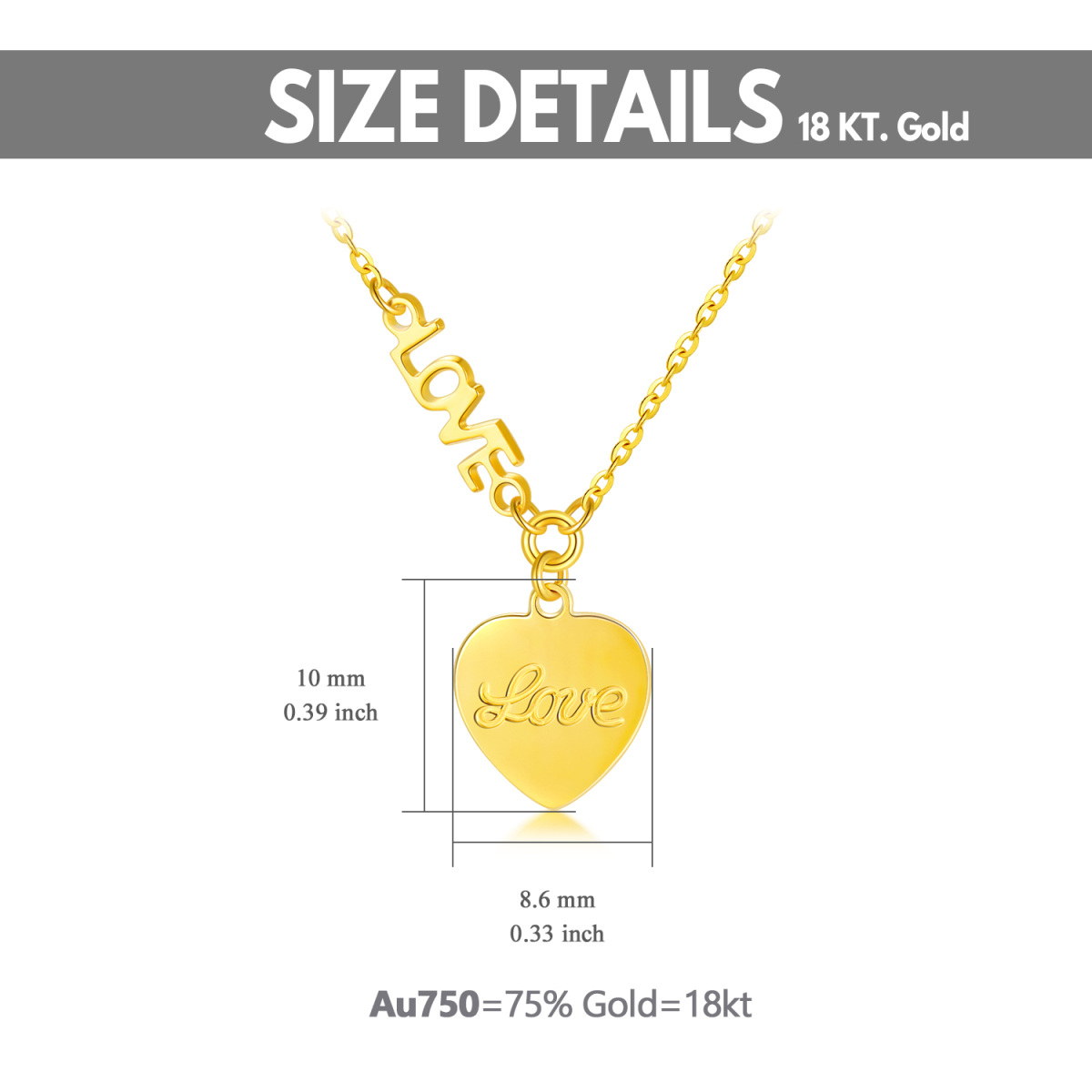 18K Gold Heart Pendant Necklace with Engraved Word-5