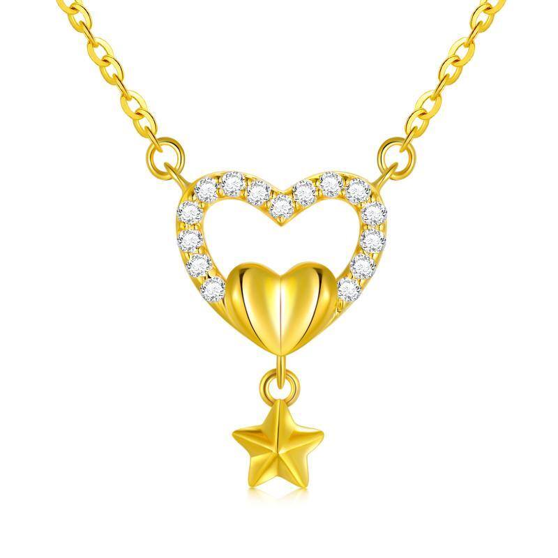 18K Gold Cubic Zirconia Heart Pendant Necklace-1