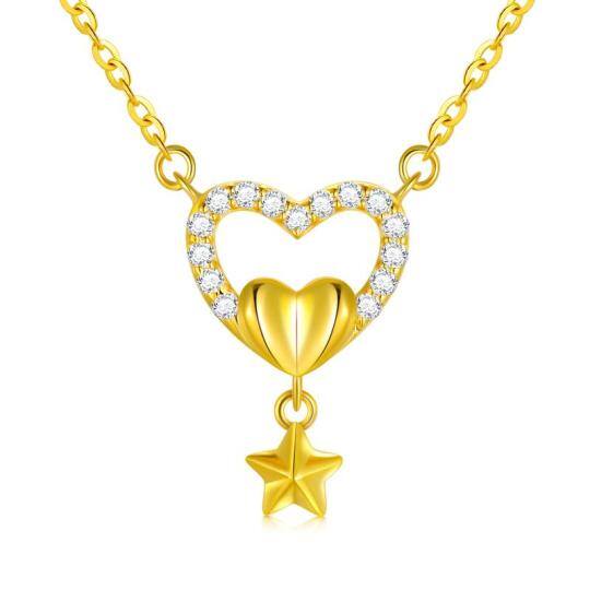 18K Gold Cubic Zirconia Heart Pendant Necklace