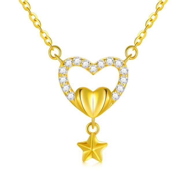 18K Gold Cubic Zirconia Heart Pendant Necklace-3