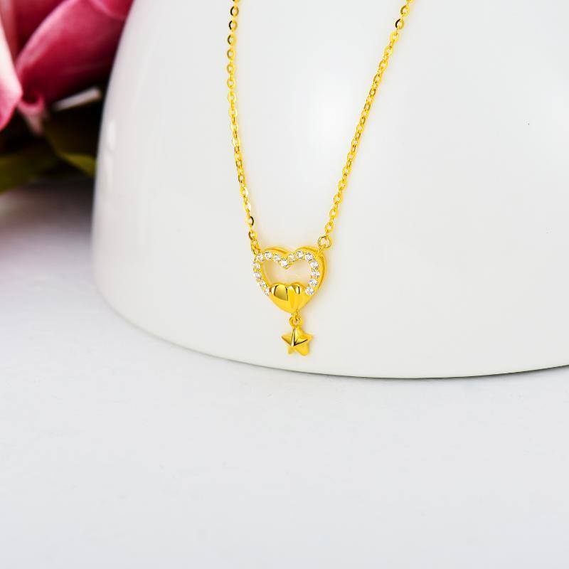 10K Gold Cubic Zirconia Heart Pendant Necklace-3
