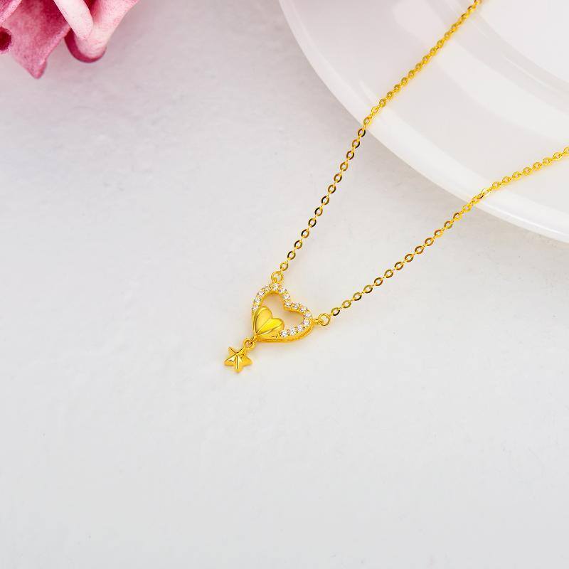 10K Gold Cubic Zirconia Heart Pendant Necklace-4