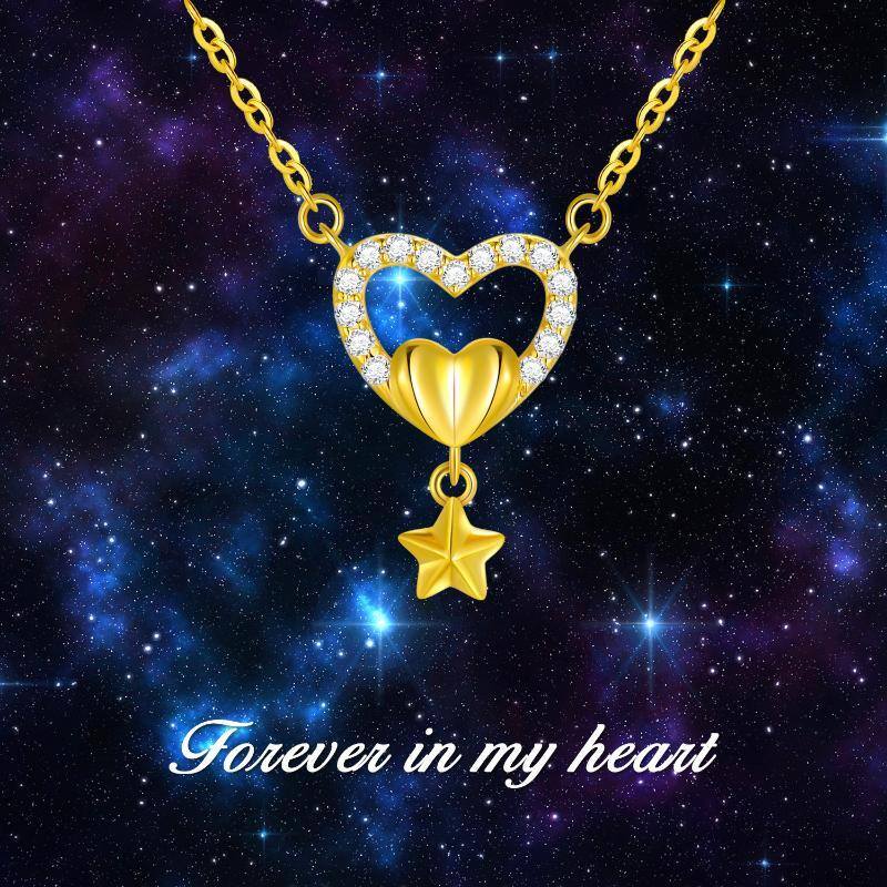 10K Gold Cubic Zirconia Heart Pendant Necklace-6