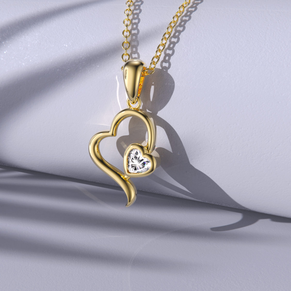 18K Gold Cubic Zirconia Heart Pendant Necklace-5