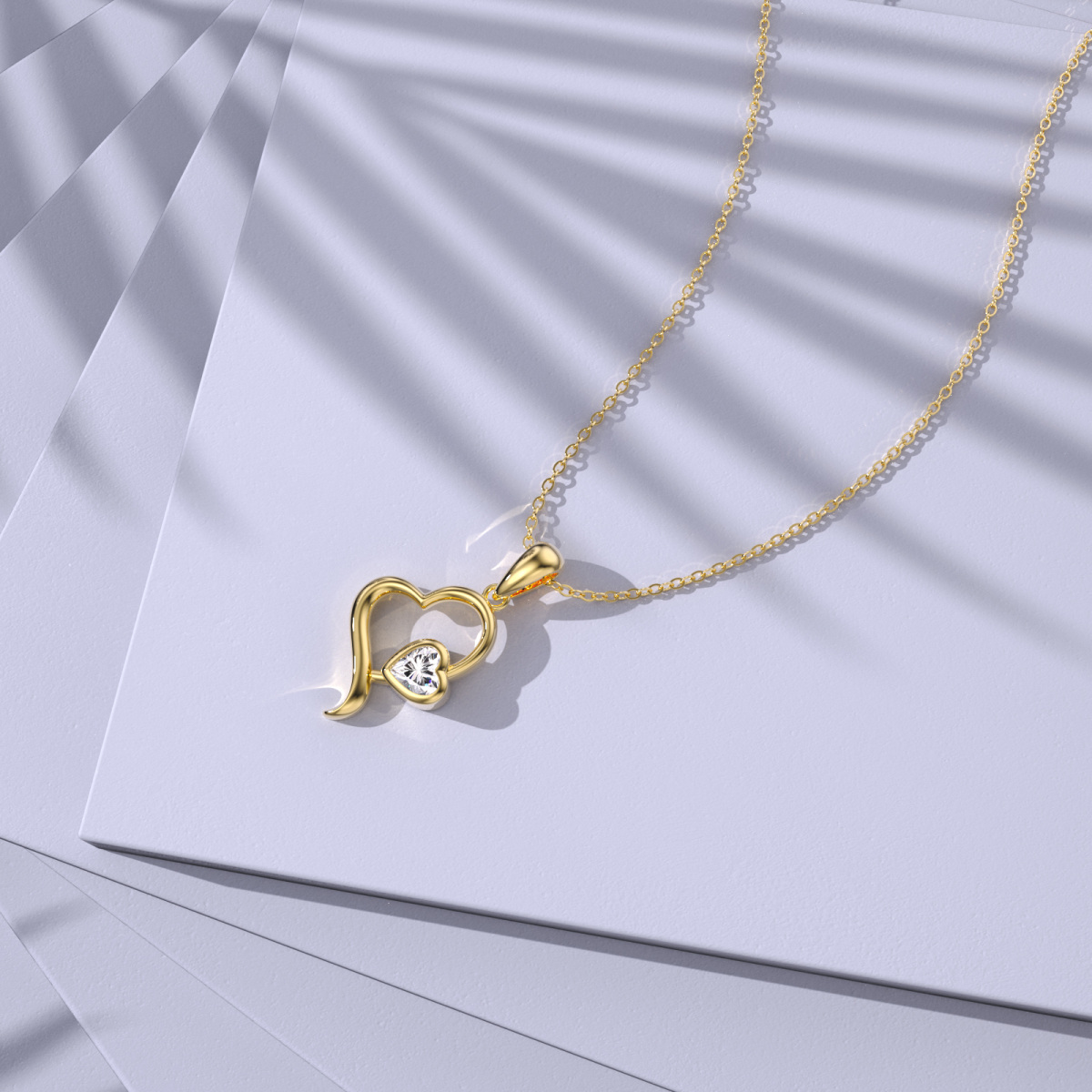 18K Gold Cubic Zirconia Heart Pendant Necklace-6