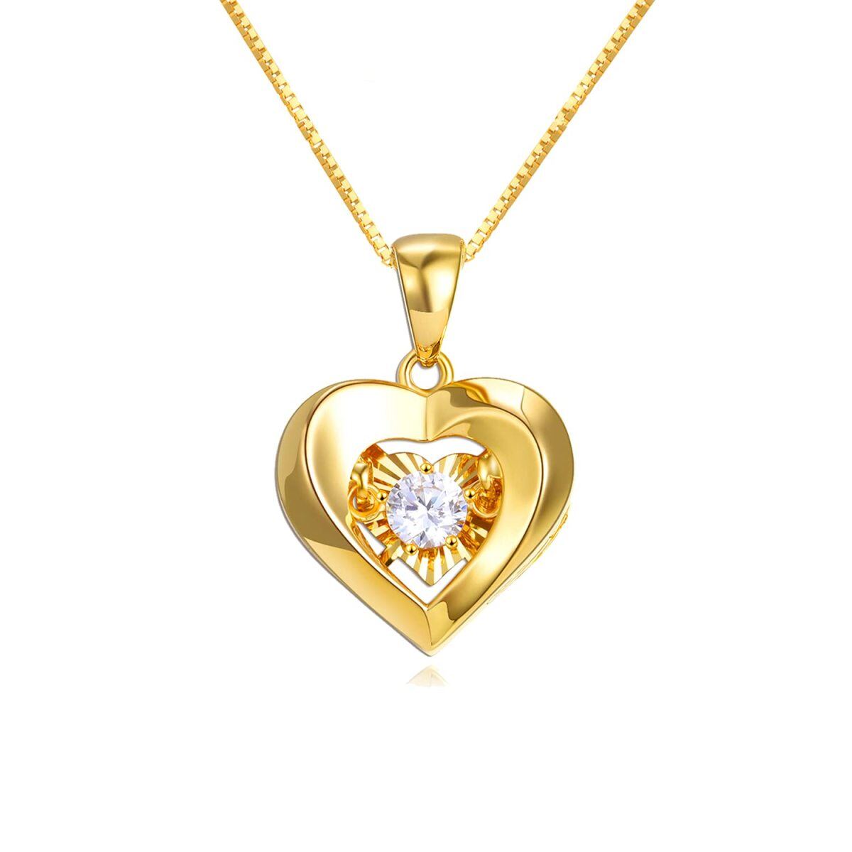 18K Gold Cubic Zirconia Heart Pendant Necklace-1