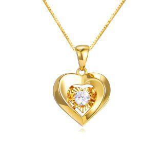 18K Gold Cubic Zirconia Heart Pendant Necklace-9