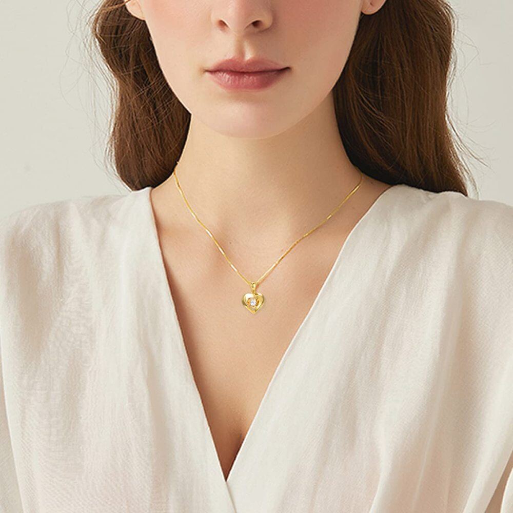 10K Gold Cubic Zirconia Heart Pendant Necklace-2