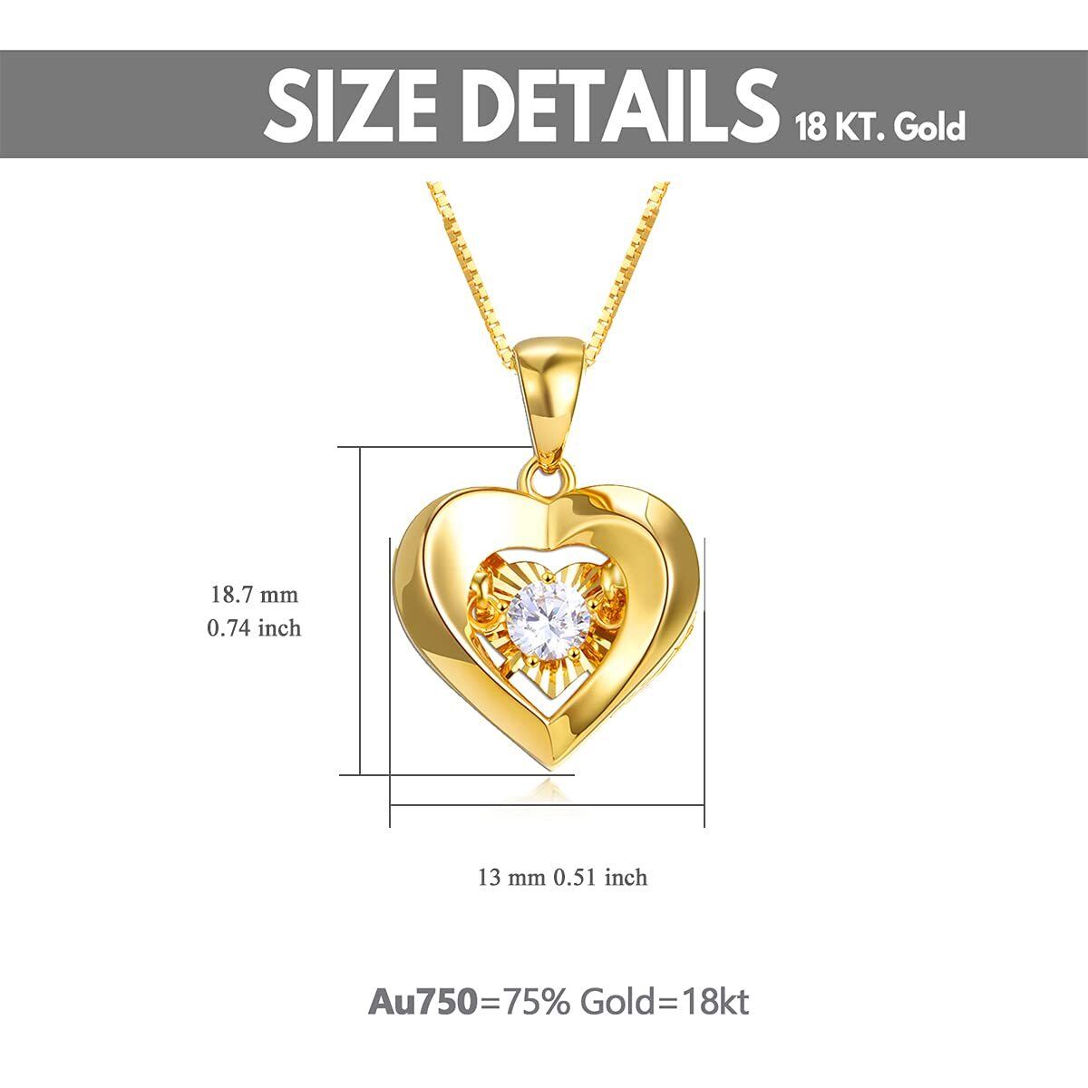 18K Gold Cubic Zirconia Heart Pendant Necklace-3