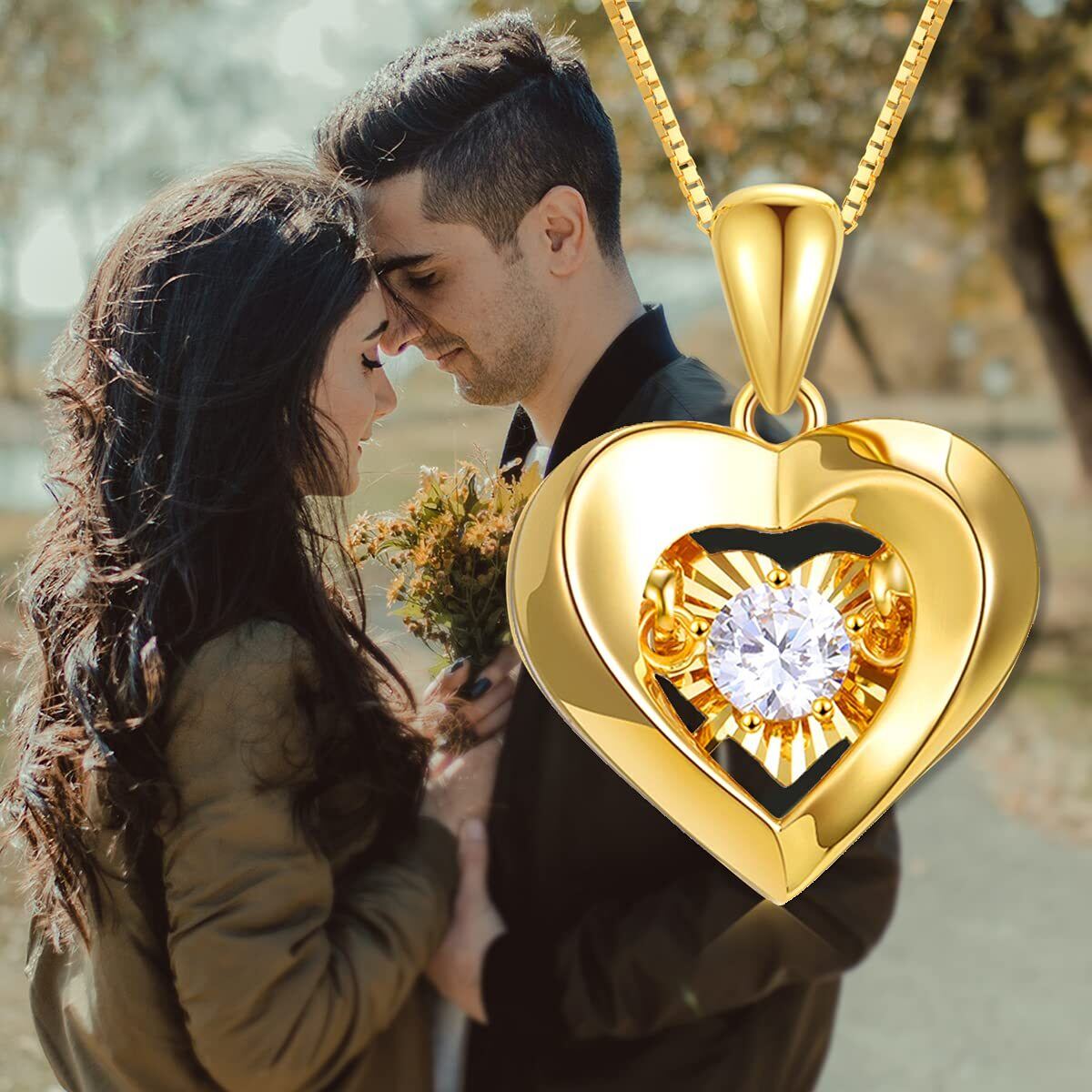 18K Gold Cubic Zirconia Heart Pendant Necklace-4