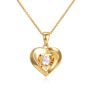 10K Gold Cubic Zirconia Heart Pendant Necklace For Women-45