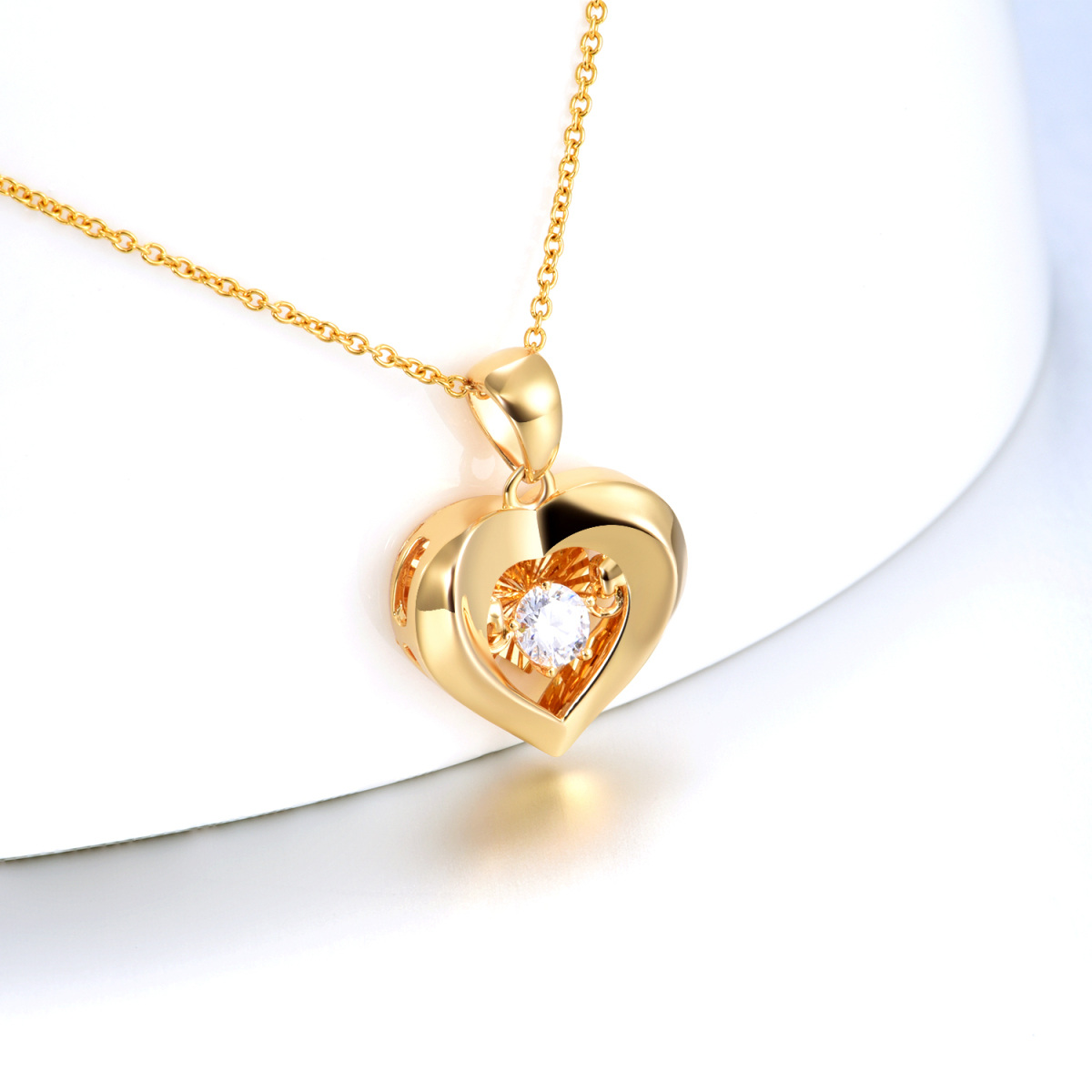 18K Oro Cúbico Zirconia Corazón Con Corazón Colgante Collar-3