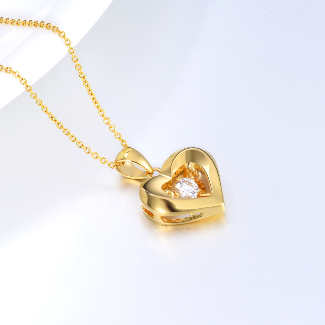 18K Oro Cúbico Zirconia Corazón Con Corazón Colgante Collar-4