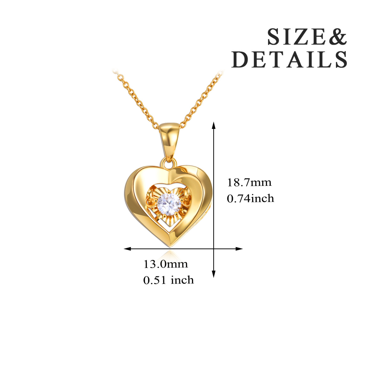 18K Gold Cubic Zirconia Heart With Heart Pendant Necklace-5