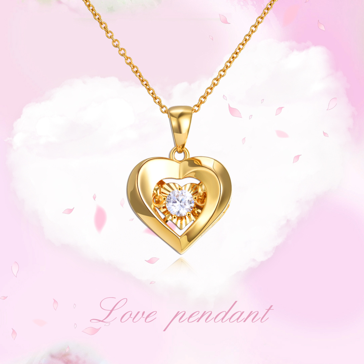 18K Oro Cúbico Zirconia Corazón Con Corazón Colgante Collar-6