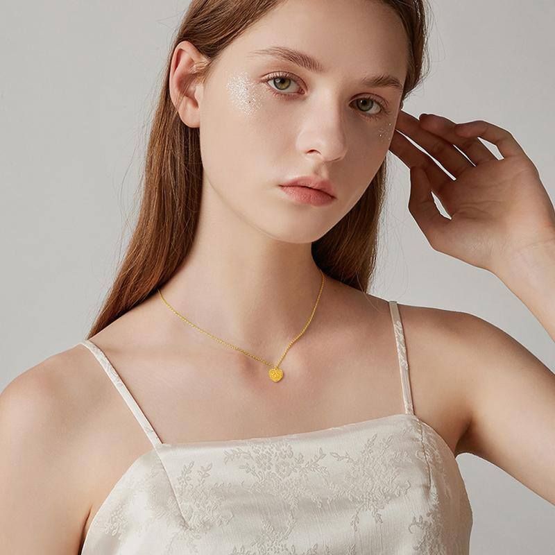 10K Gold Filigree Dainty Caged Heart Pendant Necklace-2