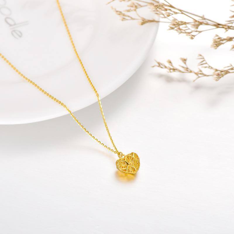10K Gold Filigree Dainty Caged Heart Pendant Necklace-5