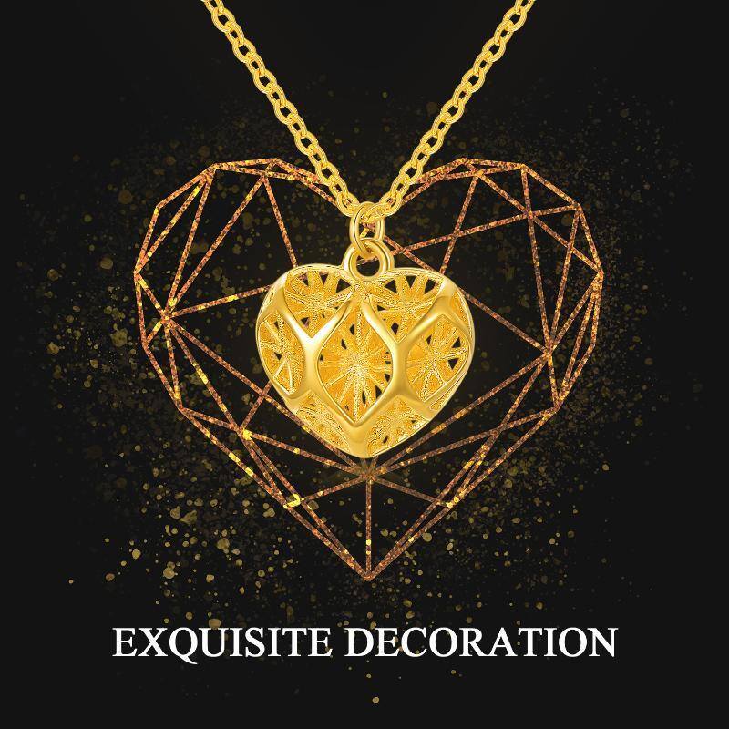 10K Gold Filigree Dainty Caged Heart Pendant Necklace-6