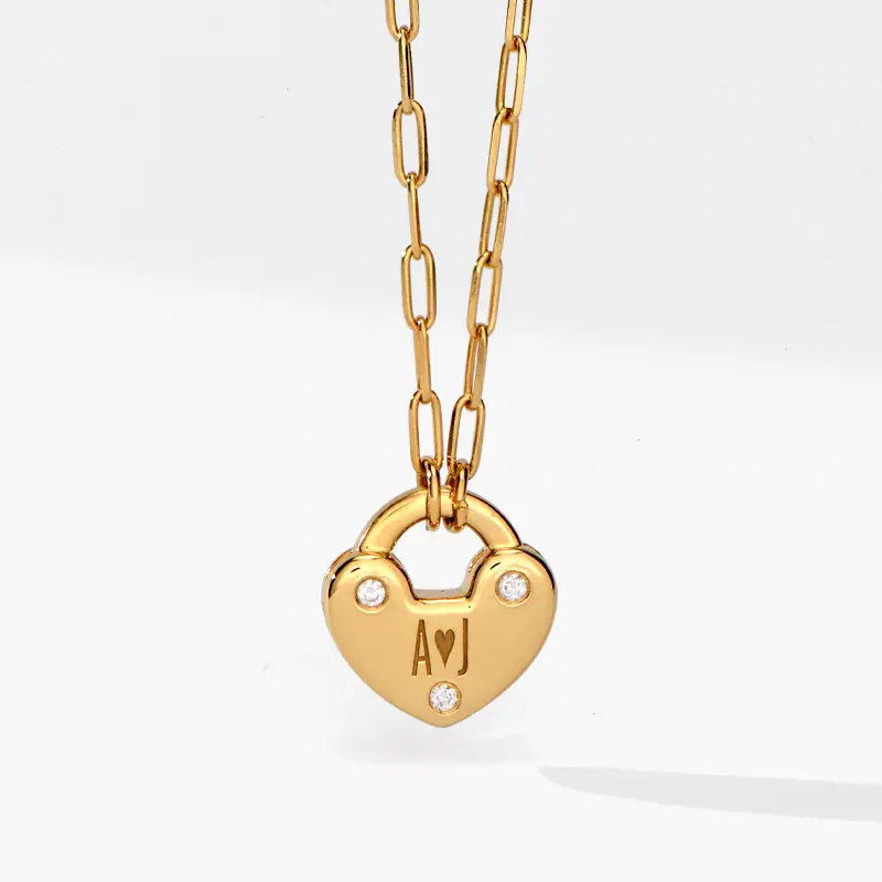 Gold Vermeil Heart Personalized Initial Cubic Zirconia Pendant Necklace for Women-1