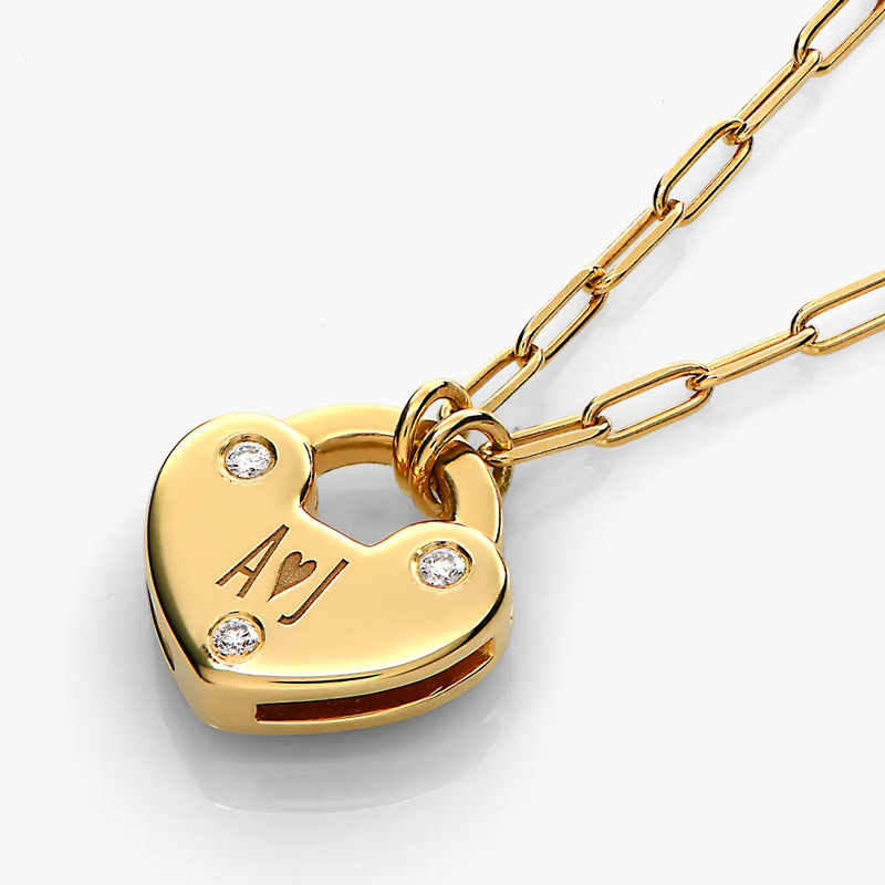 Gold Vermeil Heart Personalized Initial Cubic Zirconia Pendant Necklace for Women-4